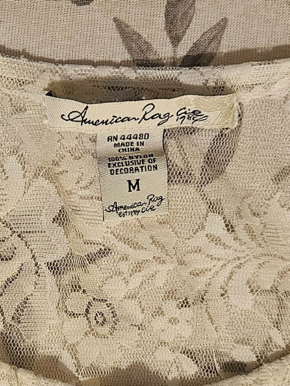 American Rag Lace Boho Top Cream Button Front Tie Neck Size M - Picture 5 of 5